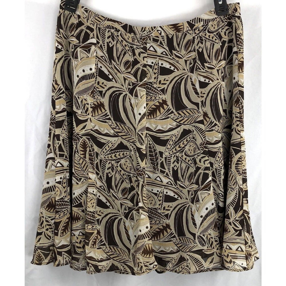 George A-line chiffon skirt 14 brown floral 32"W fit n flare y2k boho career